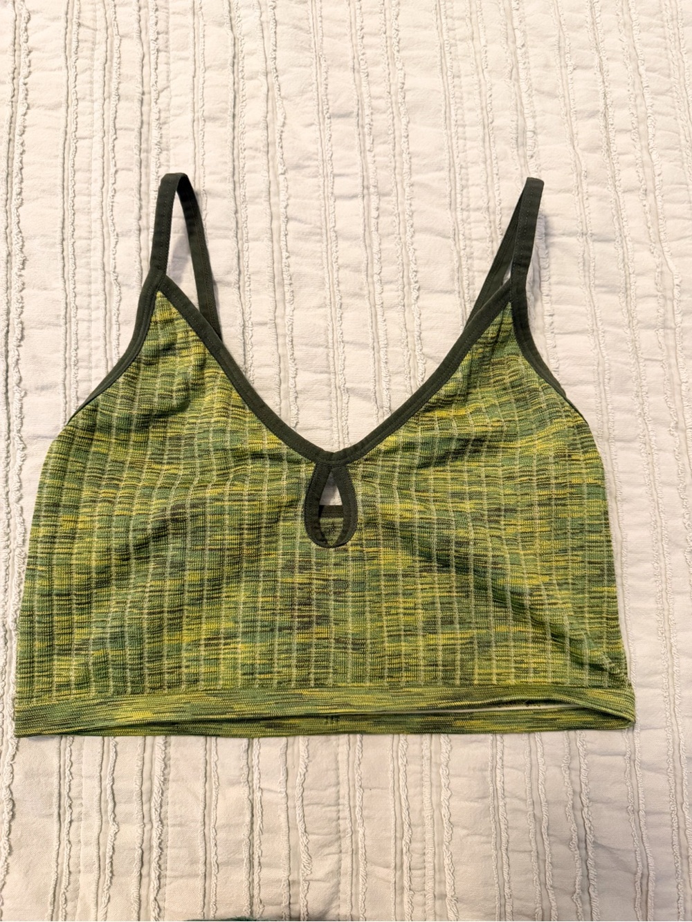 Colsie Bralette | Green Yellow Marled Ribbed | Keyhole Detail | L